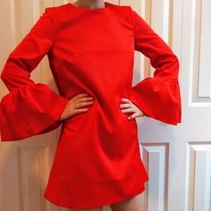 H&M Red-orange Satin Dress Ruffle Sleeves (size 6)